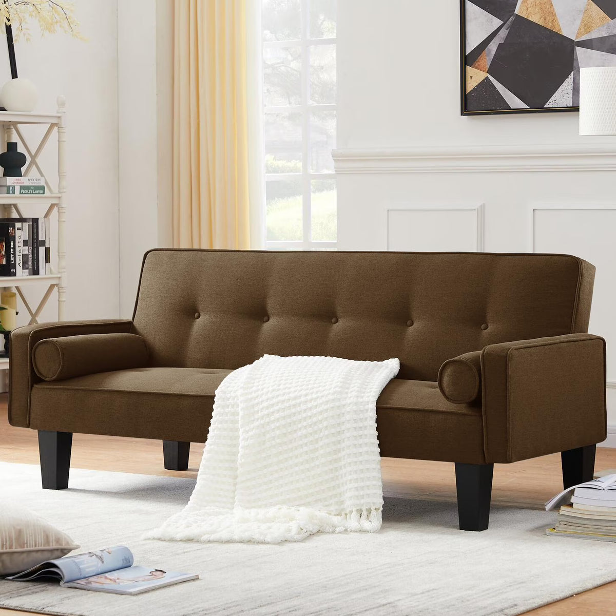 72" Convertible Loveseat Sofa Bed Sleeper Daybed,Modern Upholstered Folding Recliner,Small Futon Sofa for Living Room Apartment Office,Gray 02