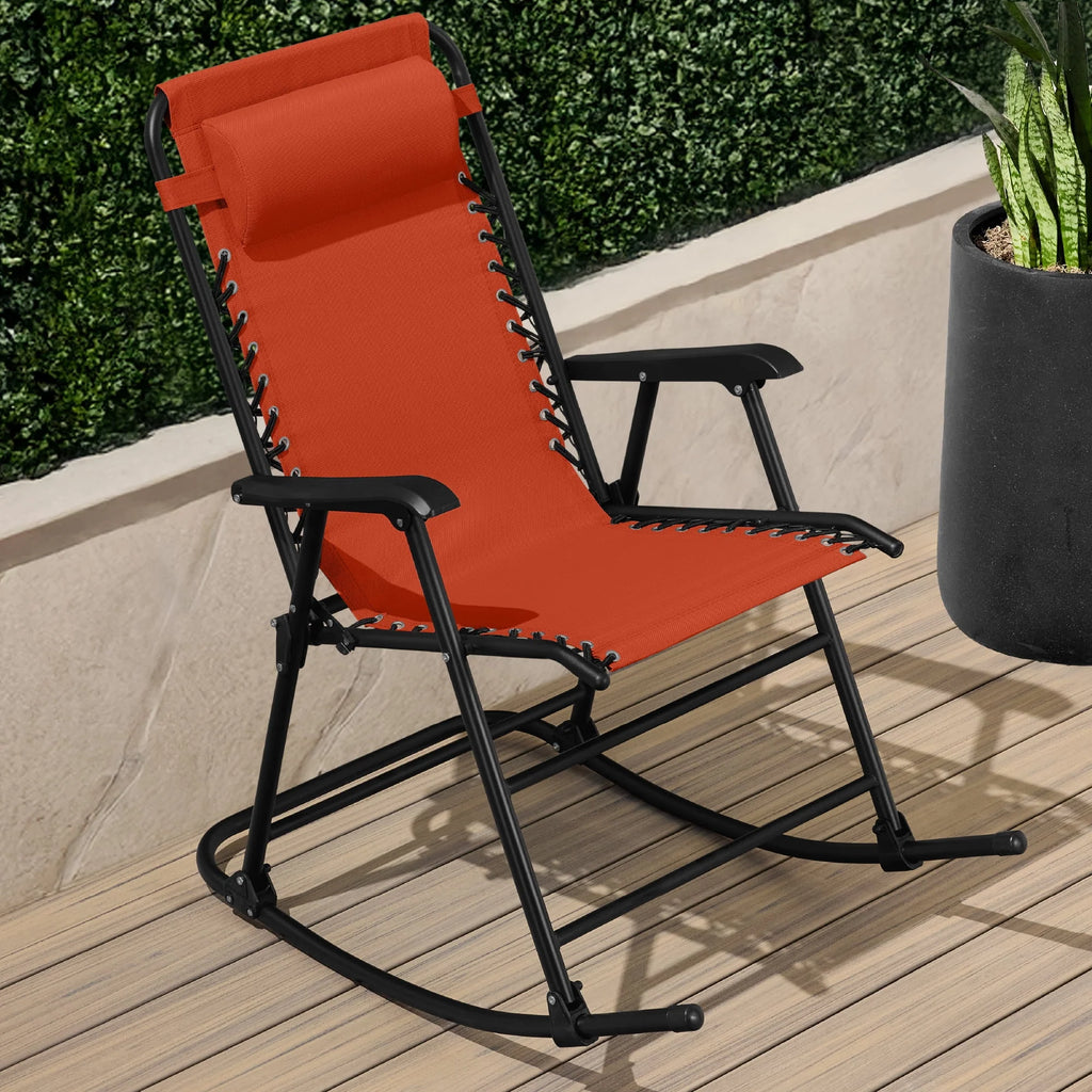 Best Choice Products Folding Outdoor Zero Gravity Rocking Lounge Chair w/ Headrest Pillow - Black