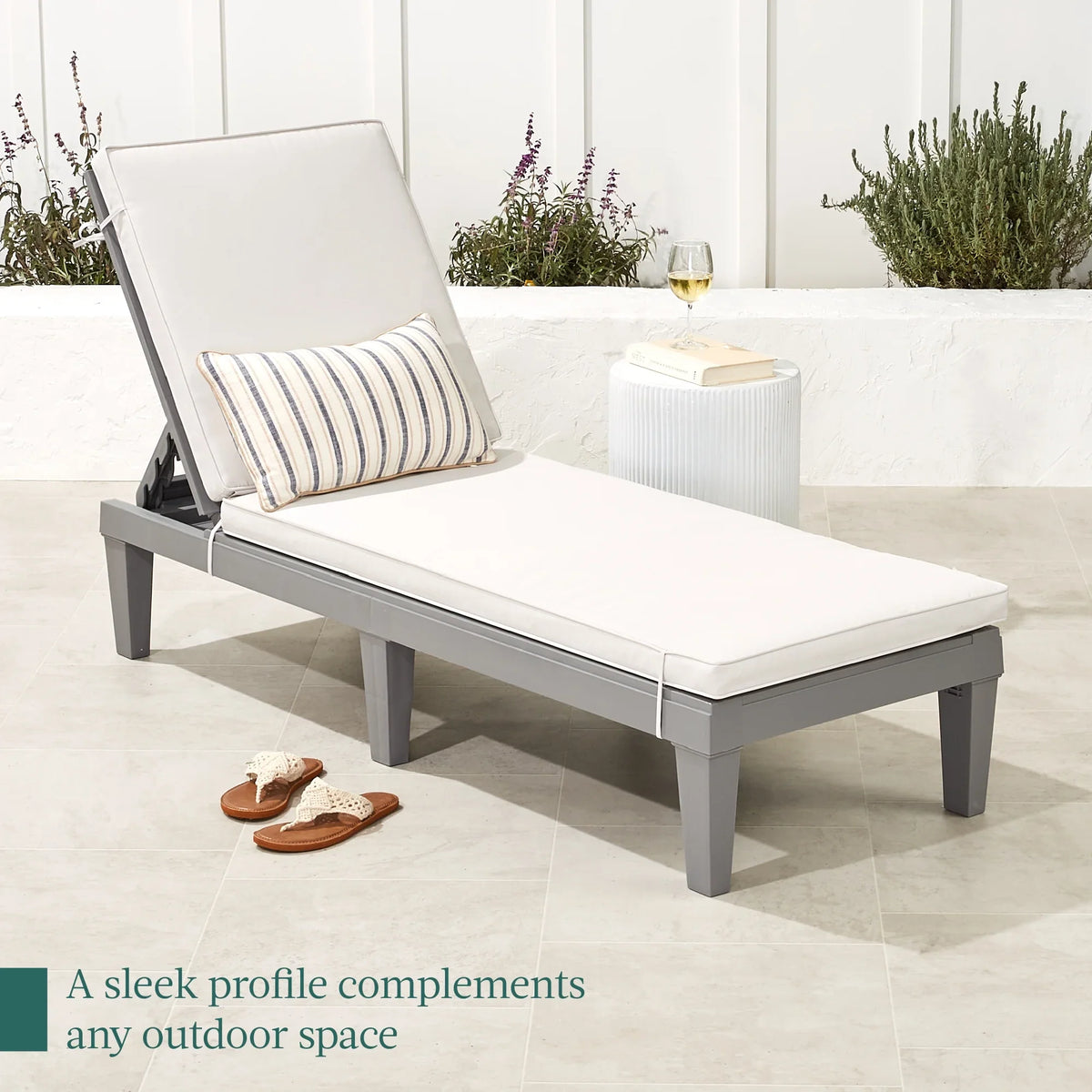 Best Choice Products Outdoor Lounge Chair, Resin Patio Chaise Lounger w/ Seat Cushion, 5 Positions - Gray/Navy
