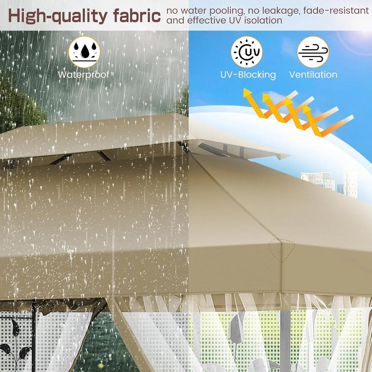 COBIZI 10' x 13' Pop Up Gazebo, Screened Patio Gazebo, Outdoor Steel Double Roof Canopy Tent, Metal Frame Canopy with Mosquito Netting, Sunshade for Garden, Lawns, Gray