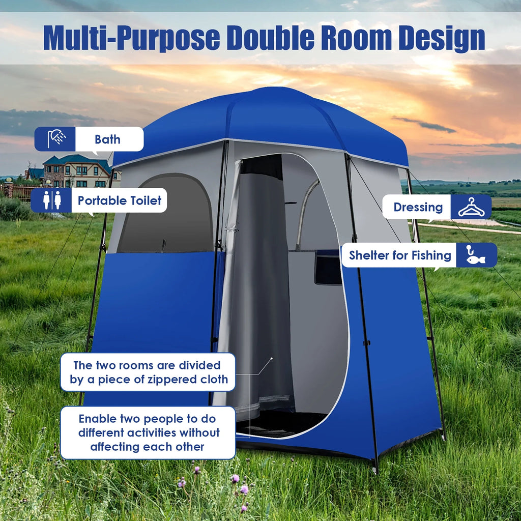Costway Double-Room Camping Shower Toilet Tent with Floor Oversize Portable Storage Bag