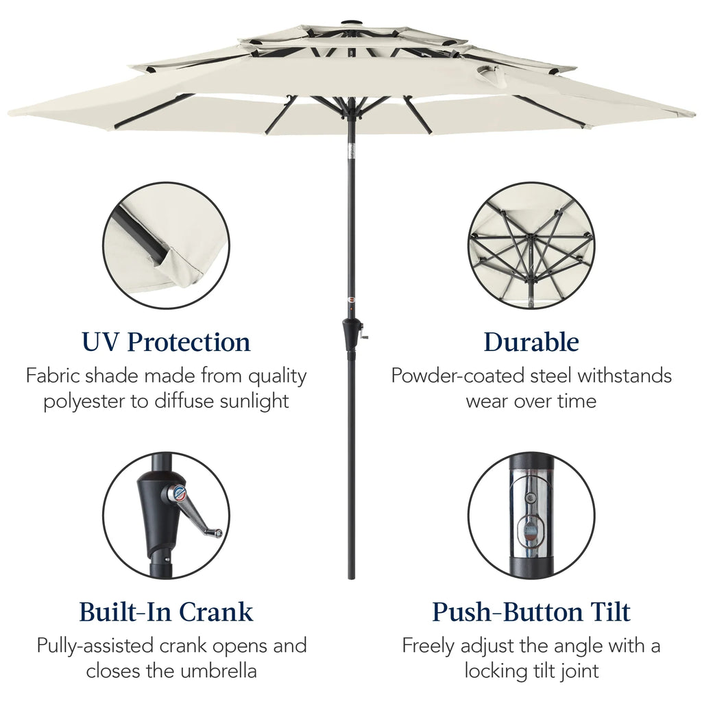 Best Choice Products 10ft 3-Tier Patio Umbrella, Market Sun Shade w/ Tilt Adjustment, Easy Crank - Red