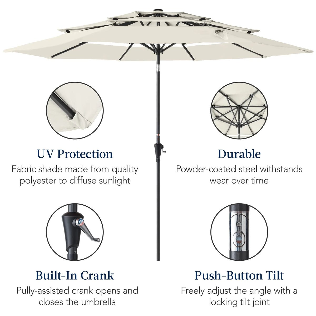 Best Choice Products 10ft 3-Tier Patio Umbrella, Market Sun Shade w/ Tilt Adjustment, Easy Crank - Red