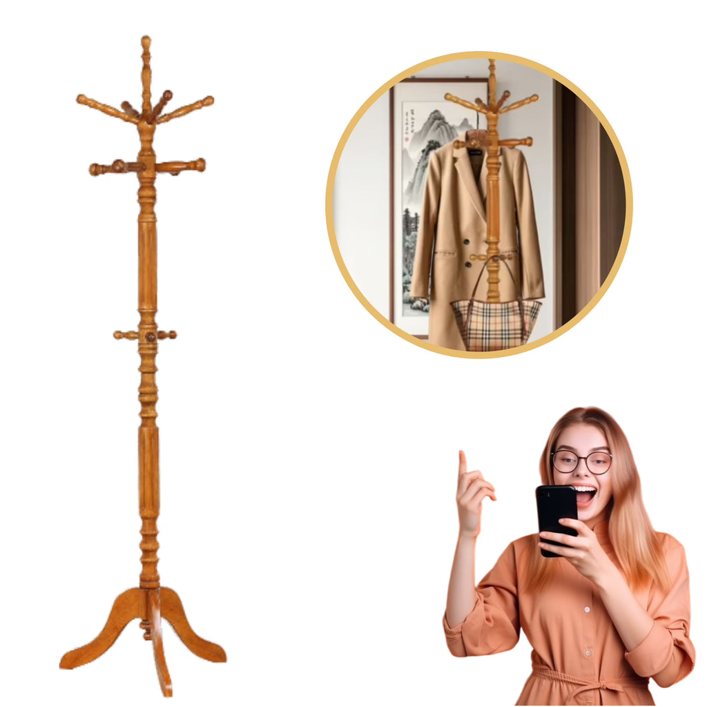swing 73" Wooden Coat Rack Stand,Coat Racks Freestanding With 14 Hooks And Solid Round Base Heavy Duty Adjustable Height Hall Tree Coat Rack for Entryway Hallway Foyer Office Bedroomf