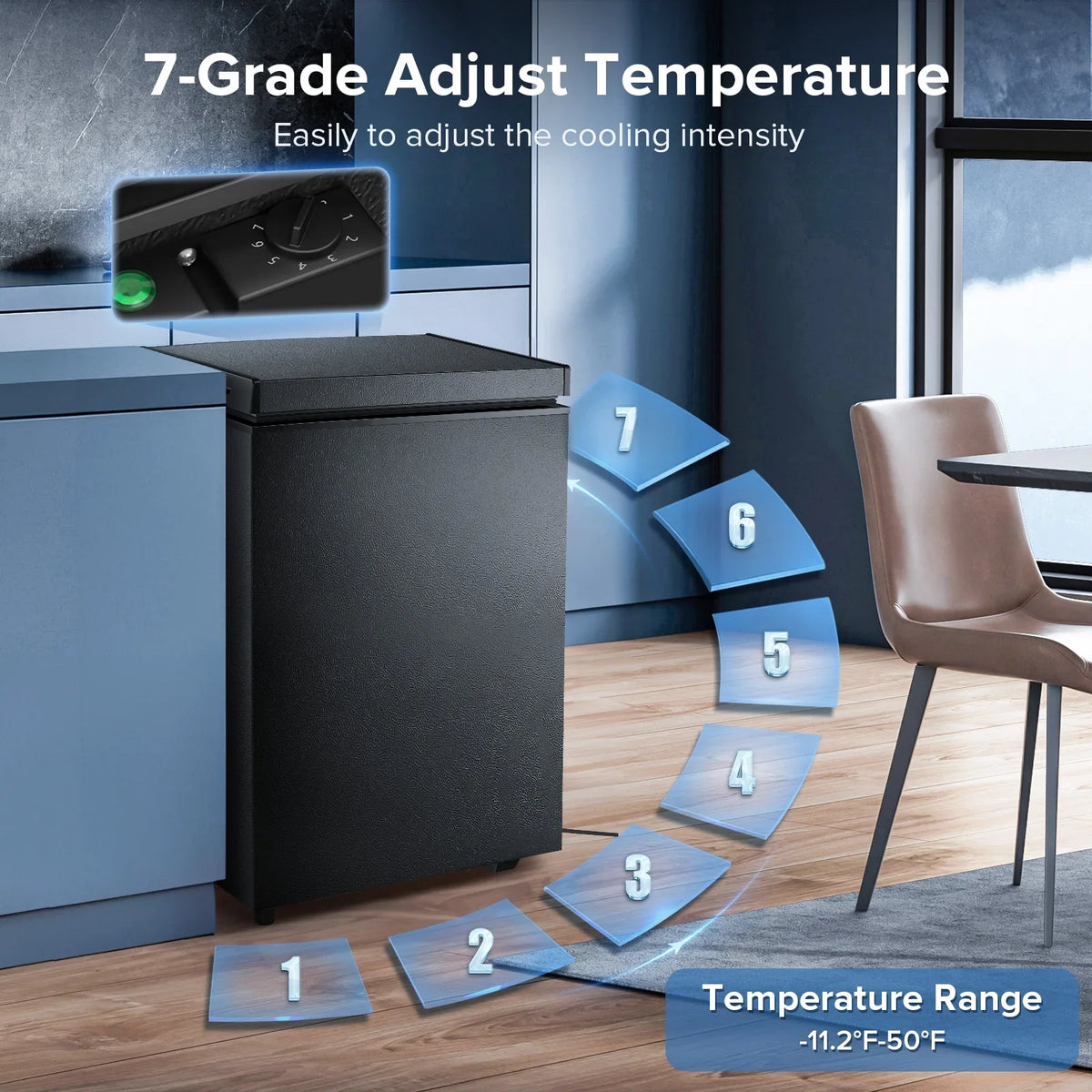 Auseo Mini Freezer Chest 3.5 cu ft, Black Deep Freezer & Side Handle, Compact Freezer with 7 Gear Adjustable Temperature, Removable Storage Basket*2, Energy Saving