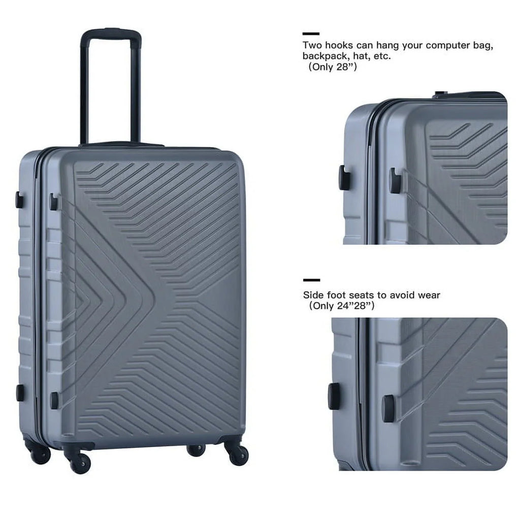 3 Piece Luggage Sets, ABS Lightweight Suitcase(20/24/28), Carry on Hard-Shell Luggage with 2 Hooks, Telescopic Handle, Spinner Wheels and TSA Lock, Yellow