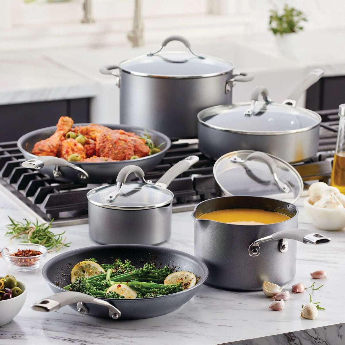 Circulon Elementum Hard-Anodized Nonstick Cookware Set, 10-Piece, Gray