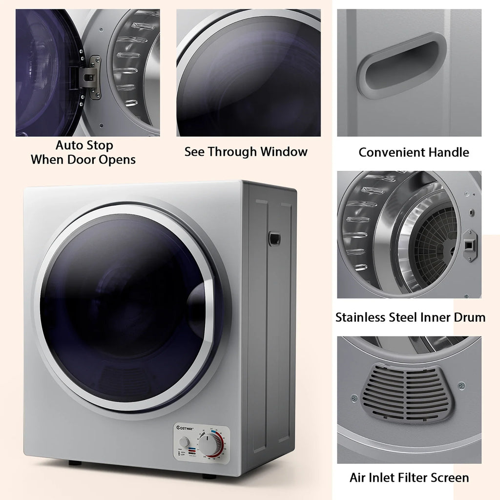 Costway Electric Tumble Compact Laundry Dryer Stainless Steel Wall Mounted 1.5 cu.ft.