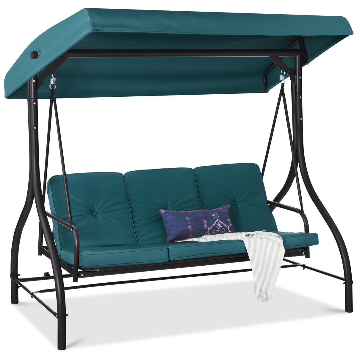 Best Choice Products 3-Seat Outdoor Converting Canopy Swing Glider Patio Hammock w/ Removable Cushions - Burgundy