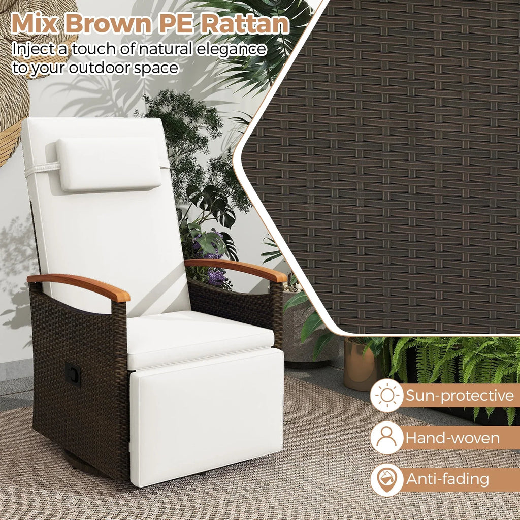 Costway Outdoor 360" Swivel Rattan Recliner Chair Patio Wicker Chaise Lounge Chair Beige