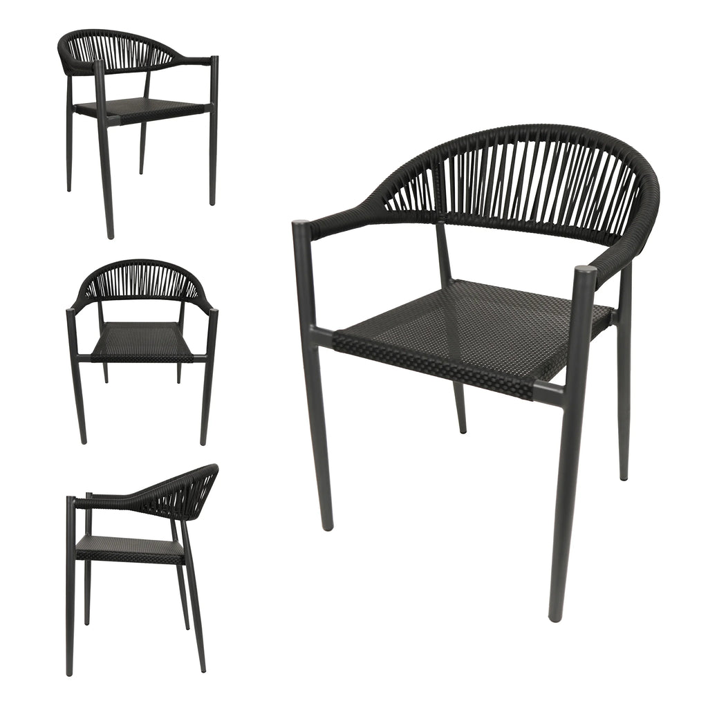 Vmopu New Set of 4 Gray Outdoor Stackable Dining Chair, PE Rattan for Bistro Restaurant Garden