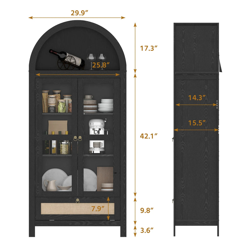 LAZZO 73-Inch Tall Arched Kitchen Pantry Storage Cabinet, 2 Doors, Brown