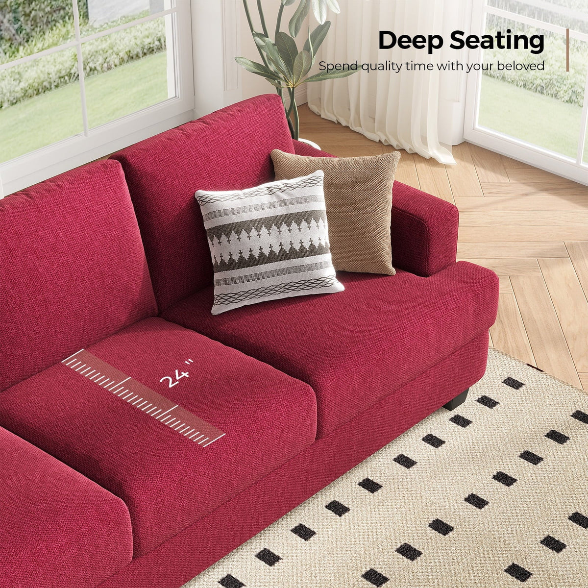 BLAZANT 3 Seater Sofa Oversize, 89" Extra Large Size Sofa Couch with Extra Deep Seats, Modern Loveseat Sofa, Comfortable Fabric, Easy to Install, for Living Room Apartment Lounge, Brown