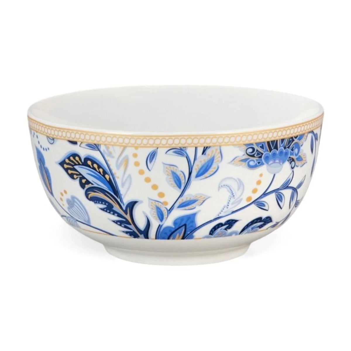 STP GOODS Melodie de Fleurs Bone China Dinnerware Set of 24 Service for 6 24-Piece Dish Set of Plates and Bowls, Blue Gold White