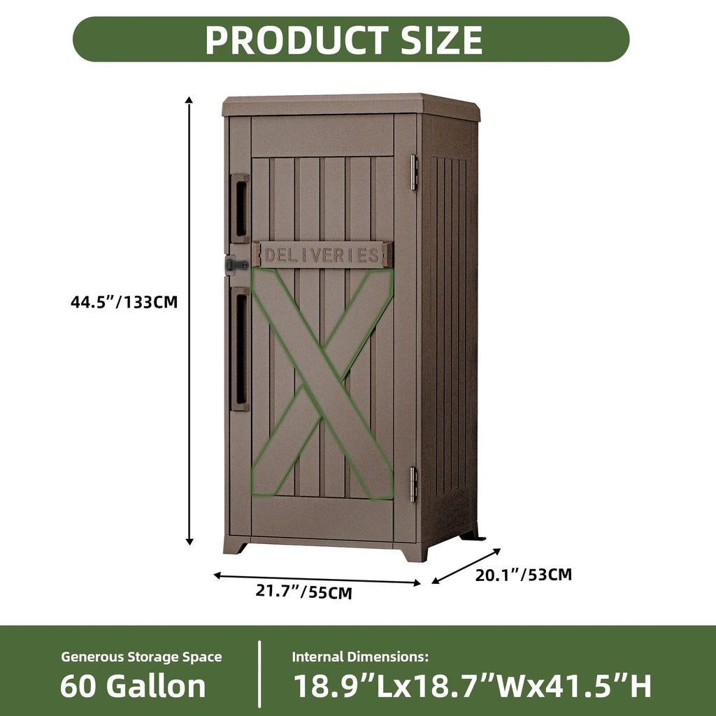 Uforic 60-Gallon Large Outdoor Package Delivery Storage Box, Double-Wall Resin Waterproof Deck Box for Porch or Curbside, Lockable, Brown