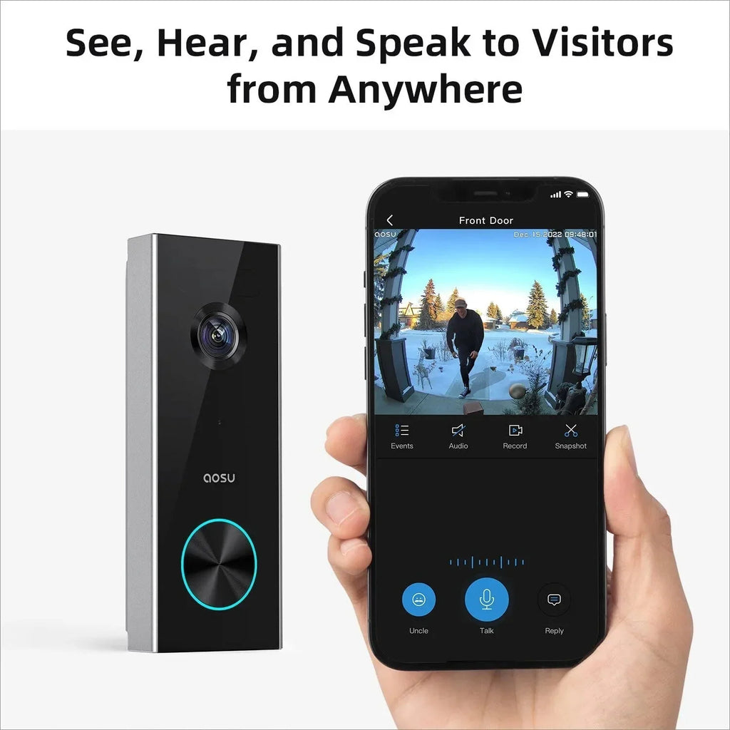 AOSU 2K Wireless Doorbell Camera with Chime, No Monthly Fee, 180-Day Battery Life, Wi-Fi Video Doorbell with PIR Motion Detection, IR Night Vision, 2-Way Audio, Work with Alexa & Google Assistant