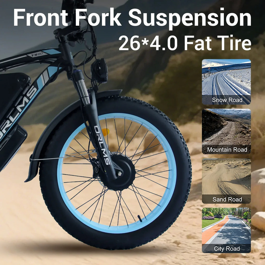 (US in Stock) 5000W Peak Dual Motor Electric Bike for Adults, 60V 25AH Removable Battery Ebike, 50MPH AWD 21-Speed Mountain Snow E-Bike with 26" x 4.0 Fat Tire, Long Range Mountain Off-Road EBikes