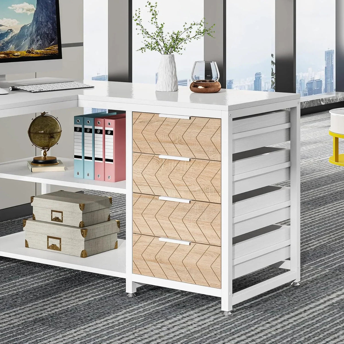 Tribesigns 59" L-Shaped Office Desk, Modern Reversible Computer Study Desk for Home Office, White