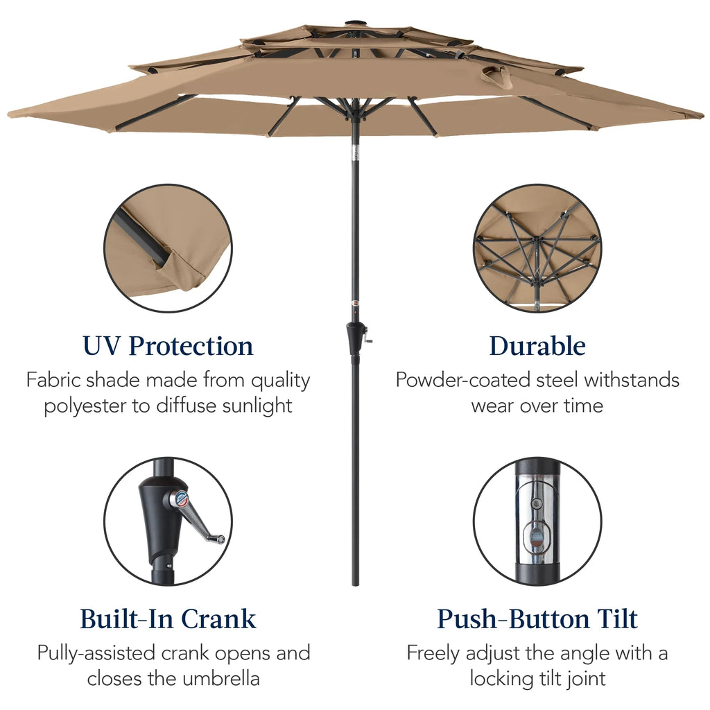Best Choice Products 10ft 3-Tier Patio Umbrella, Market Sun Shade w/ Tilt Adjustment, Easy Crank - Red