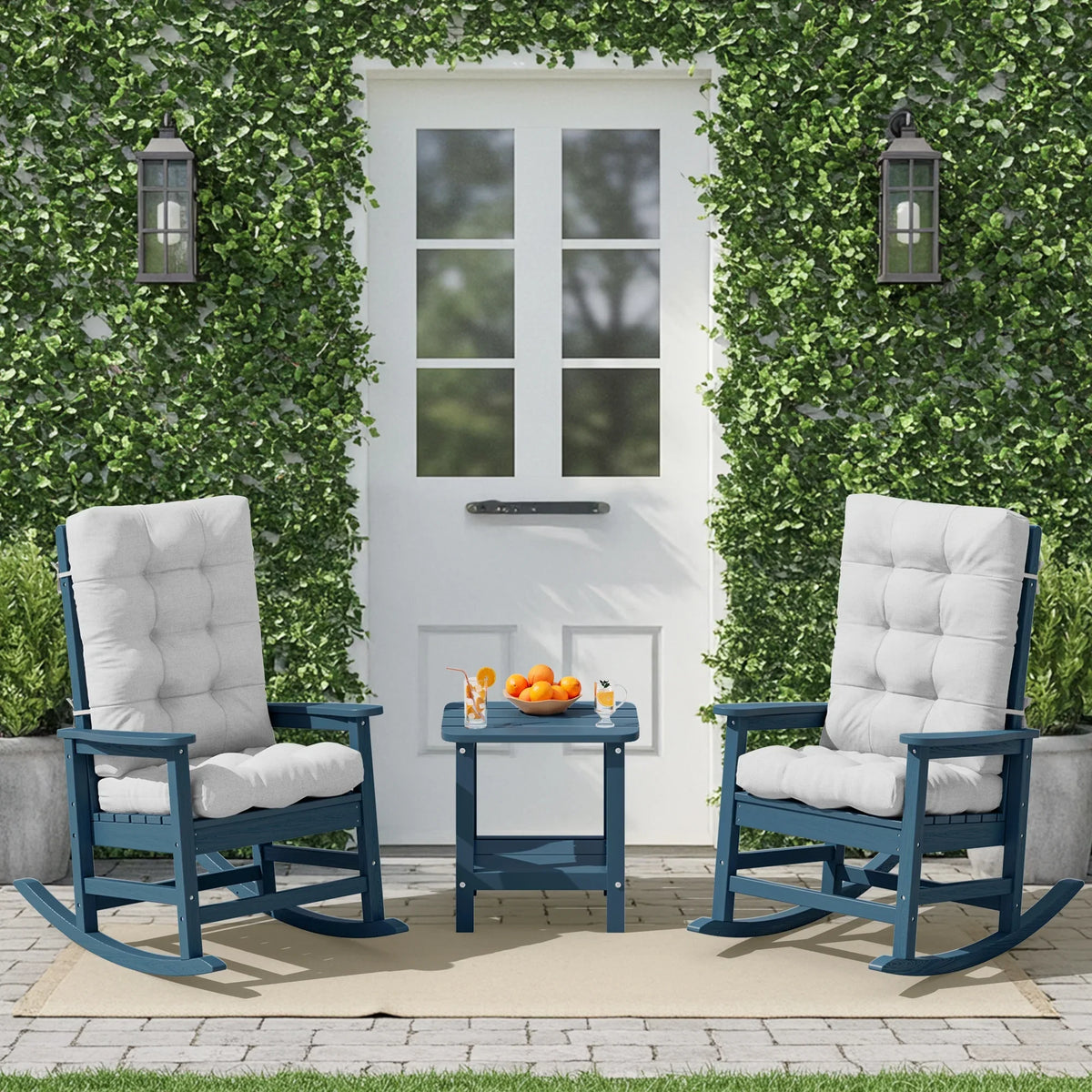 KINGYES HDPE Outdoor Rocking Chairs Set of 2,HDPE Patio Rocker for Porch,Black
