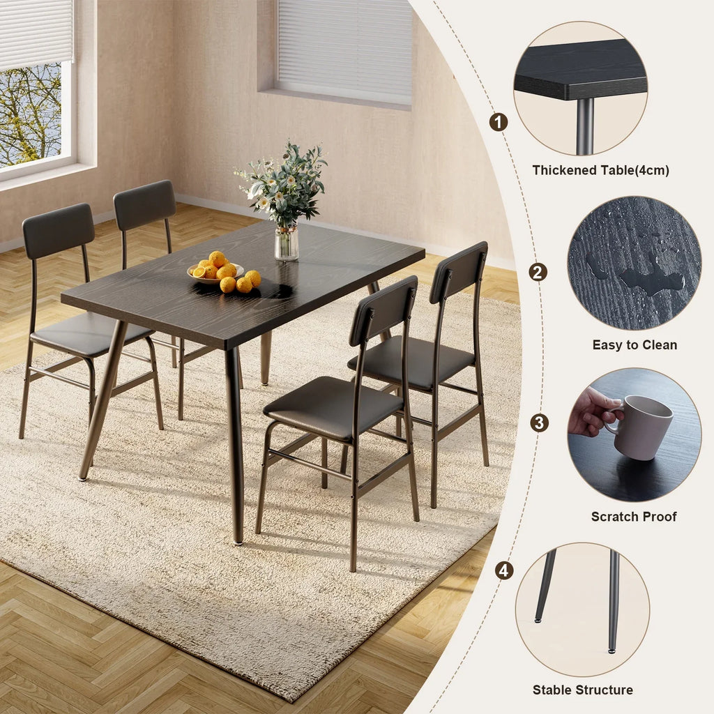 Dining Table Set for 4, Lofka 5 Piecs Kitchen Table and Chairs Set for Dining Room & Kitchen, Black