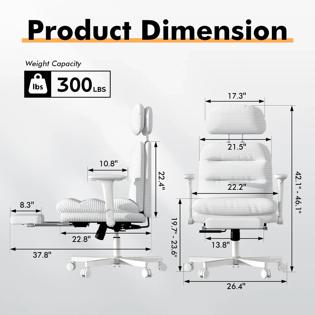 Solfway Criss Cross Chair with Wheels & Flip-up Arms, Executive Office Chair with Foot Rest, Swivel Cross Legged Office Chair, White Corduroy Fabric Comfy Computer Desk Chair, Vanity Chair for Home