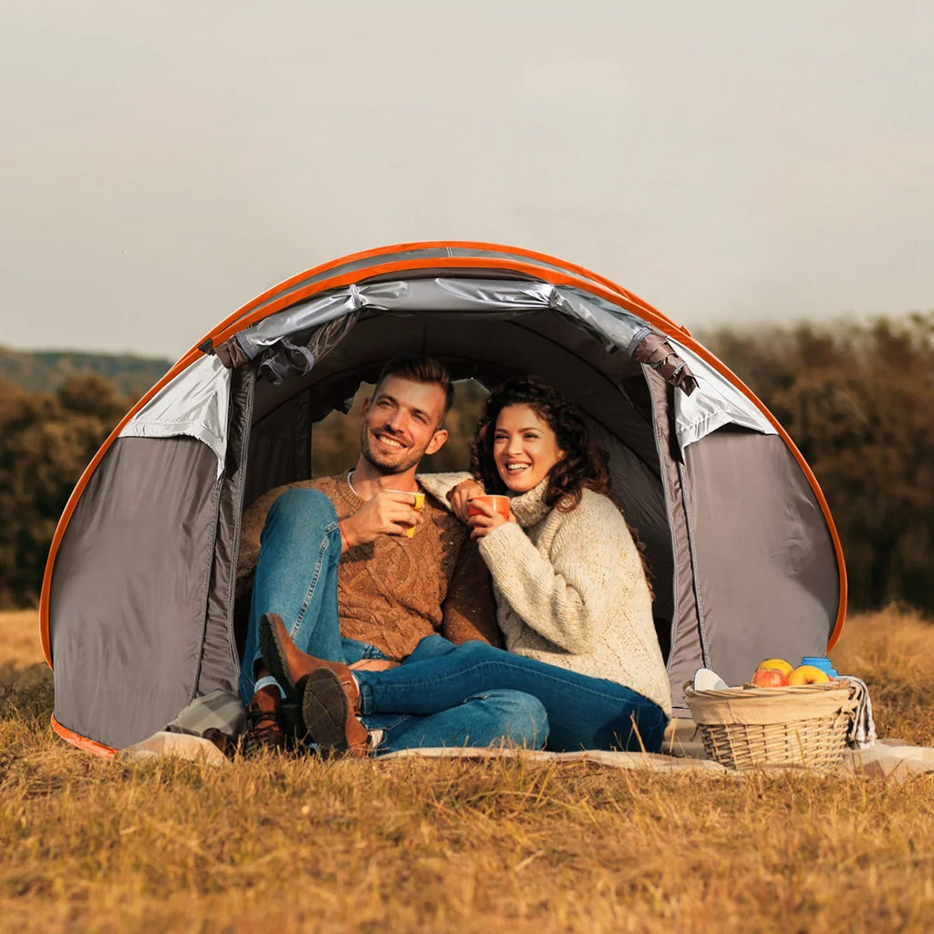 Tcbosik Easy Pop Up Tent for 5-8 Person, Automatic Setup Instant Family Tent with 2 Doors and 4 Mosquito Net Windows, Waterproof Camping Tent with Carry Bag for Hiking & Traveling, Khaki