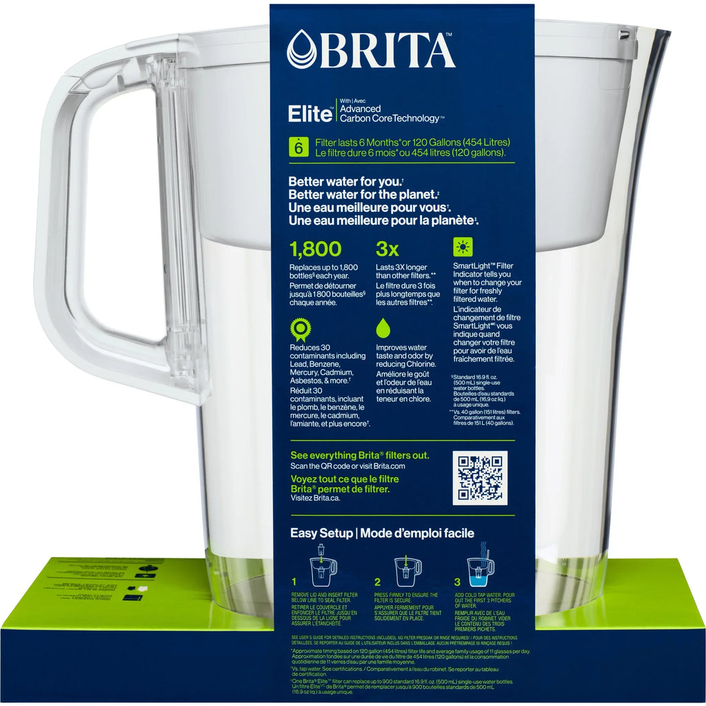 (2 pack) Brita Large 10 Cup White Tahoe Water Filter Pitcher with 1 Brita Elite Filter
