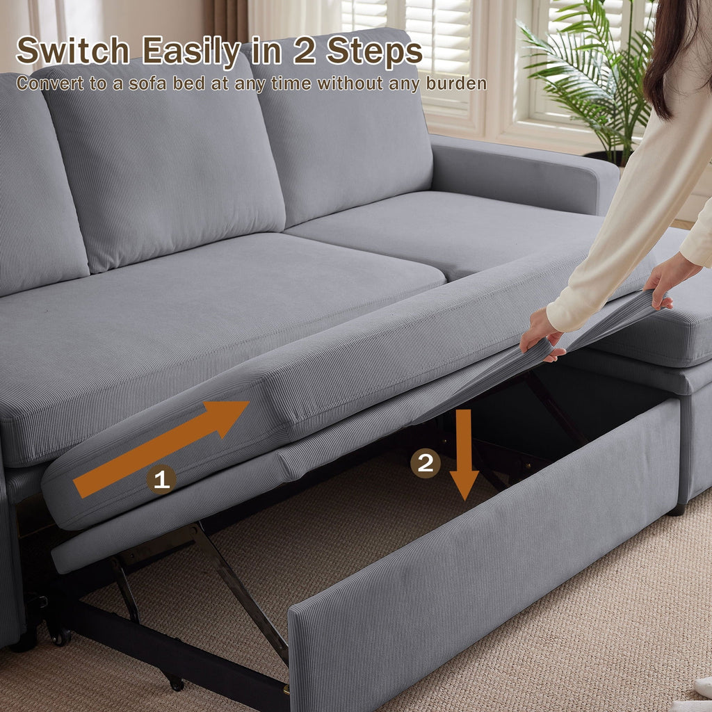 Pingliang Home Pull Out Sleeper Sofa Bed Sectional Sofa with Storage Chaise,L Shaped Sectionals Couches with Side Pockets,Modern Linen Reversible Sofa Couch for Living Room Apartment Office Studio