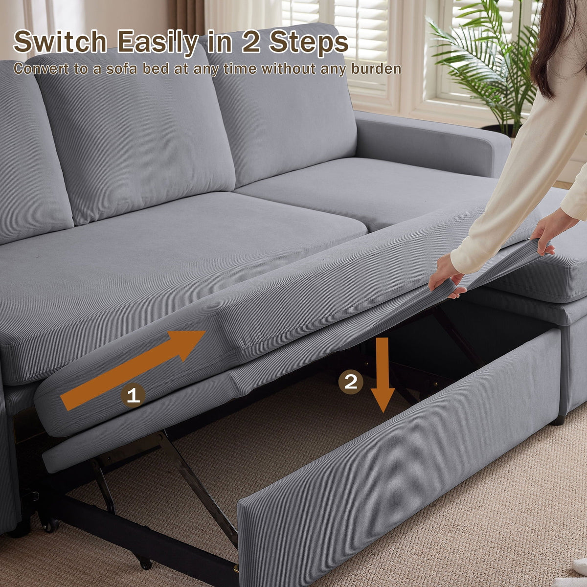 Pingliang Home Pull Out Sleeper Sofa Bed Sectional Sofa with Storage Chaise,L Shaped Sectionals Couches with Side Pockets,Modern Linen Reversible Sofa Couch for Living Room Apartment Office Studio