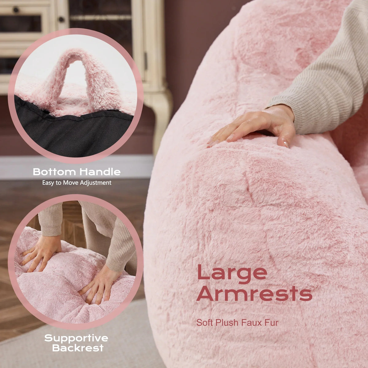 HOMGUAVA Giant Bean Bag Chair for Adults & Kids, Oversized Lounger Couch Large Lazy Chair w/ Stuffed Memory Foam & Wide Armrests, Light Gray
