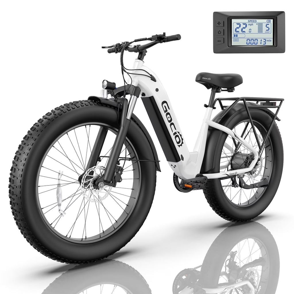 Gocio Electric Bike for Adults, 26" Fat Tire E-Mountain Bike, 1350W Peak Motor 48V 15Ah Battery, 22MPH 7-Speed Ebike for off Road, UL 2849