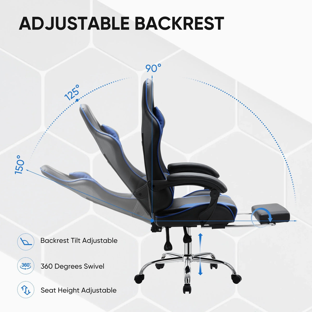 MCQ Ergonomic Swivel Gaming Chair with Headrest Lumbar Support for Home Office, Black and Grey