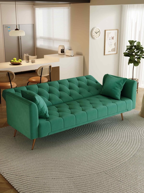 FFH Modern Corduroy Futon Sofa Bed with Adjustable Backrest,Convertible Loveseat Sleeper,Soft Couch with Drop-Down Table and Cup Holder for Living room,Pink
