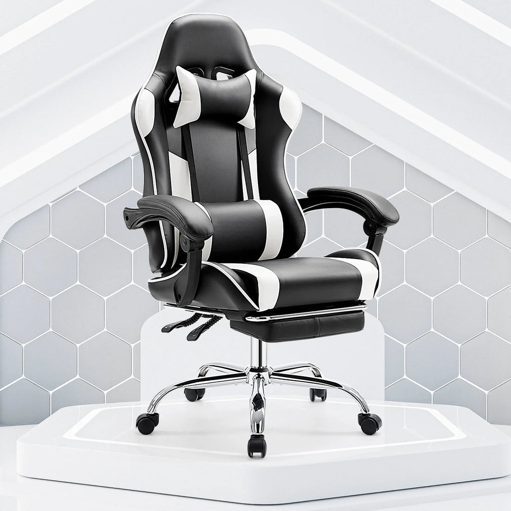 MCQ Ergonomic Swivel Gaming Chair with Headrest Lumbar Support for Home Office, Black and Grey
