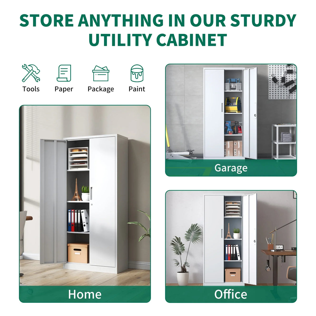 Garage Storage Cabinet with Doors and 4 Adjustable Shelves, Alvantor 72" Tall Metal Garage Cabinet, Lockable Tool Storage Cabinets for Garage, Home, Office Black