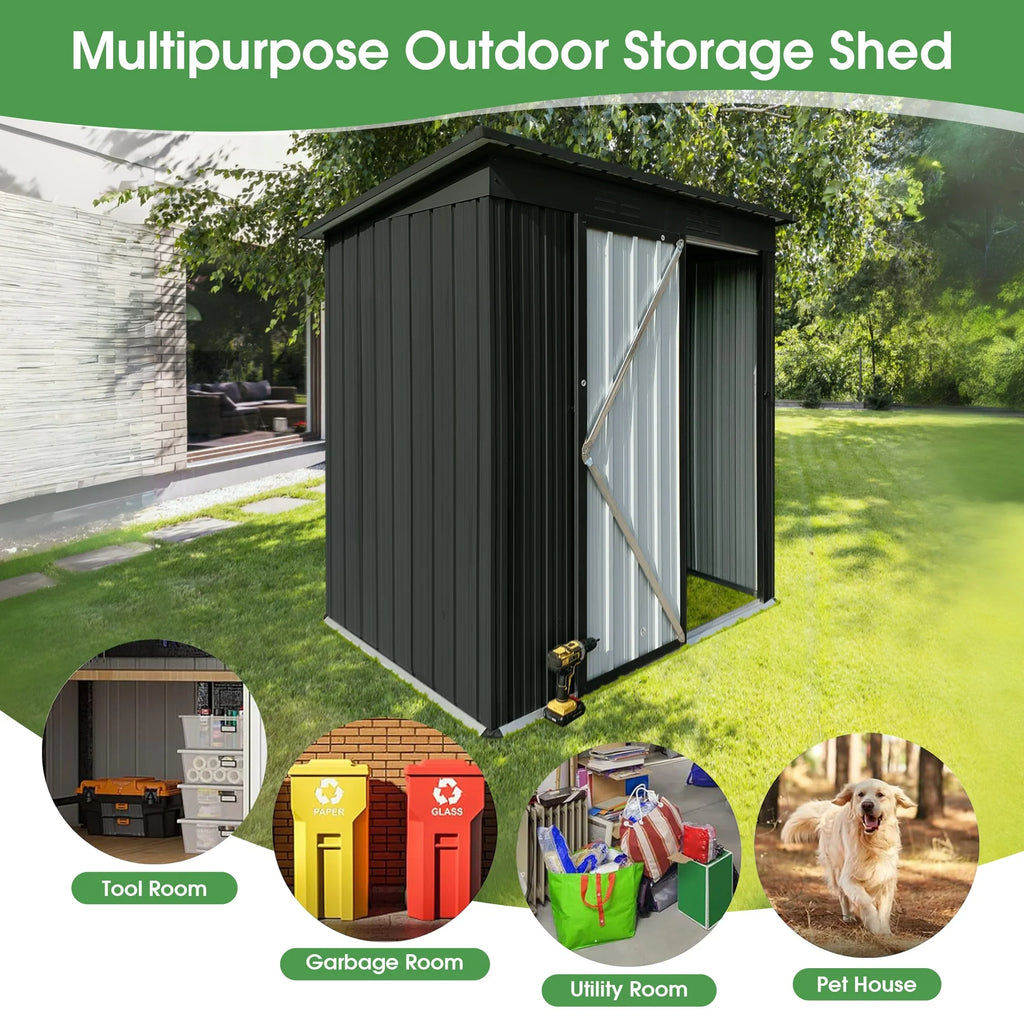 Aukfa Outdoor Storage Shed, 5 X 4 FT Metal Garden Shed, Waterproof Tool Shed for Backyard Patio, Brown