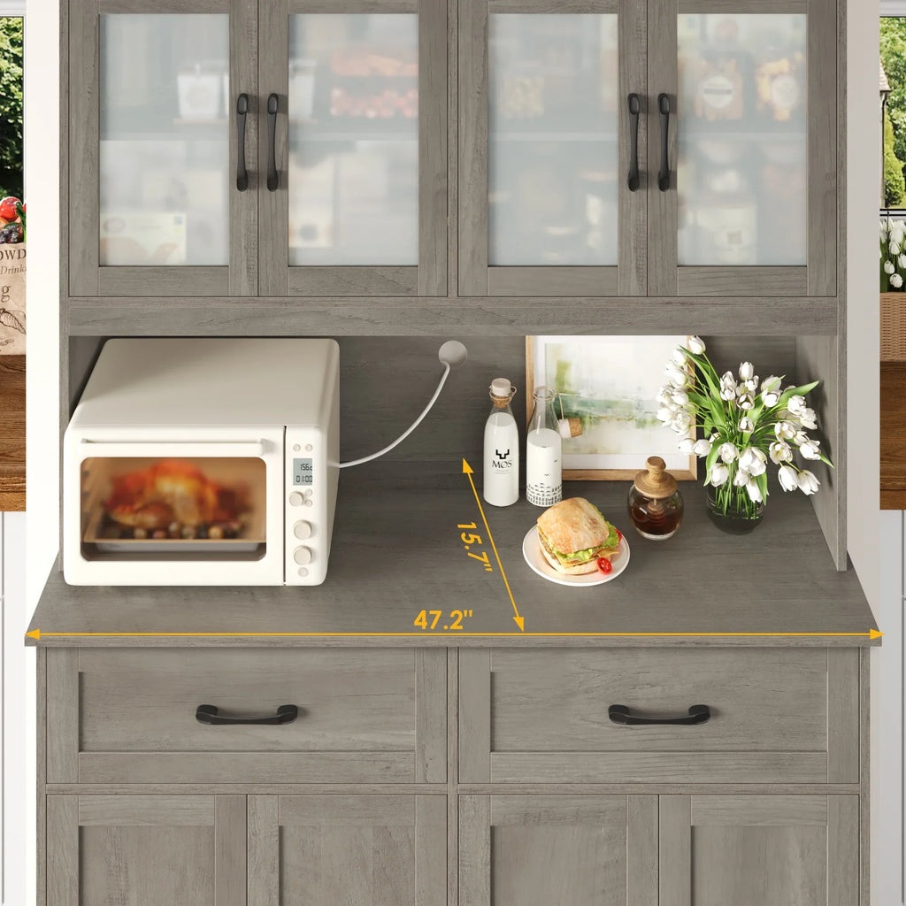 Homfa 71'' Tall 2 Drawer Kitchen Pantry Buffet Hutch, 4 Door Freestanding Cupboard Storage Cabinet, White