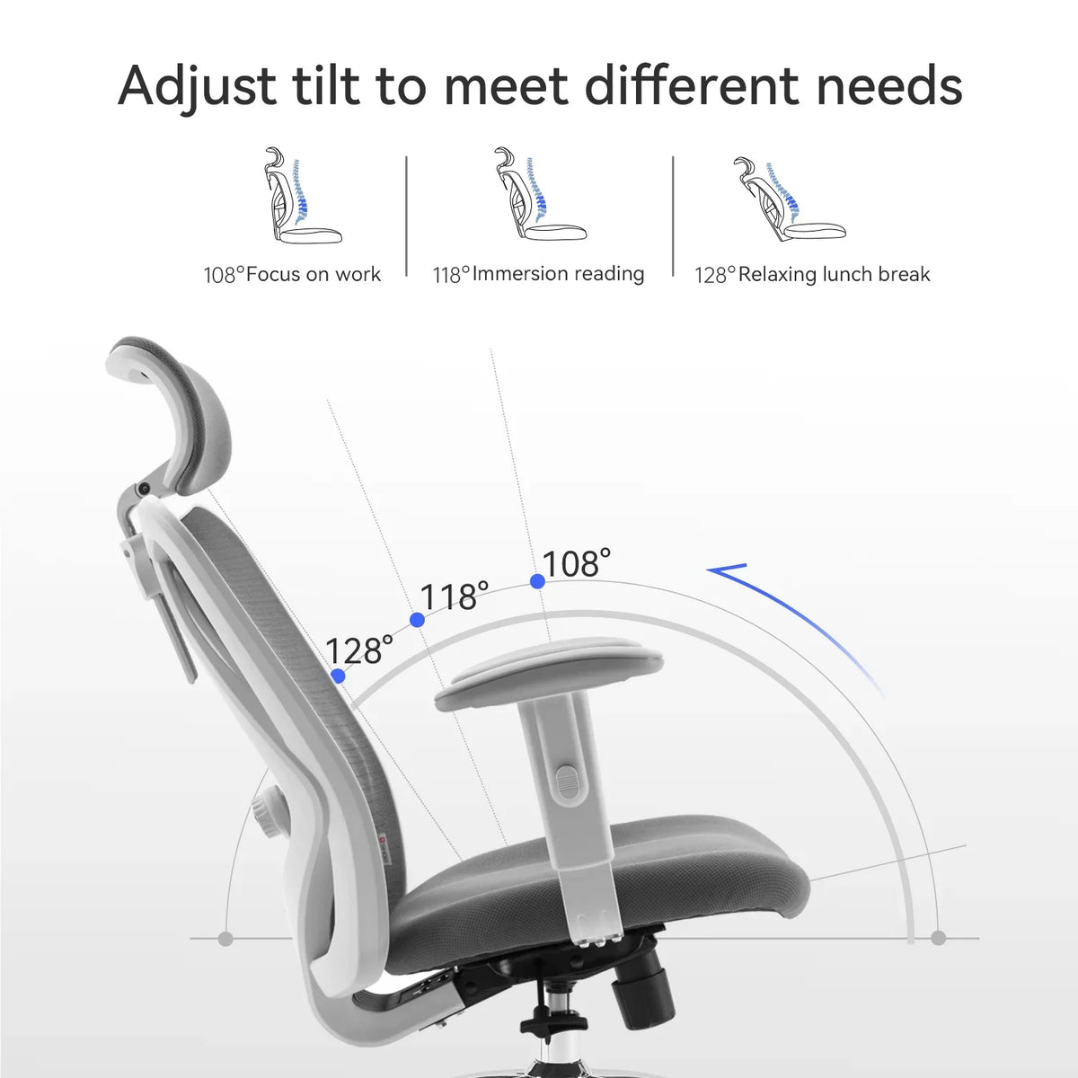 SIHOO M18 Mesh Ergonomic Office Chair with Adjustable Lumbar Support, High Back, Black