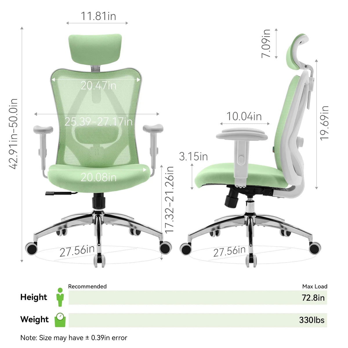 SIHOO M18 Mesh Ergonomic Office Chair with Adjustable Lumbar Support, High Back, Black