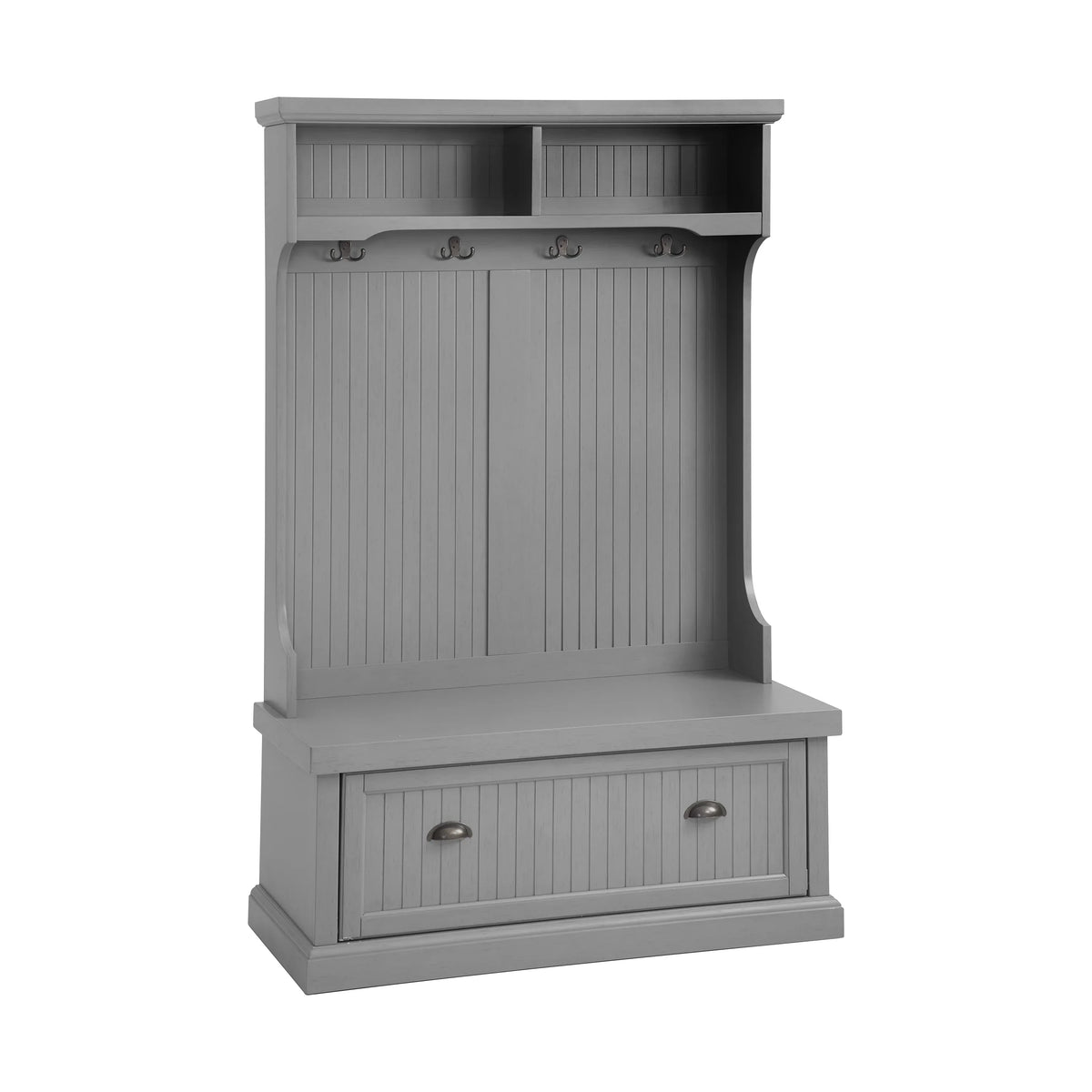 Crosley Furniture Seaside Coastal Wood Hall Tree in Distressed Gray and Chrome