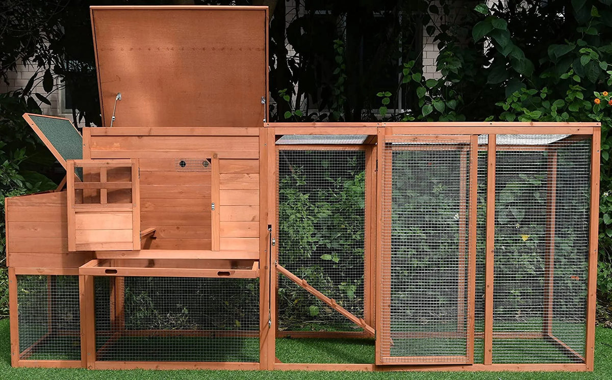 98" Backyard Wood Chicken Coop 2-4 Large Chickens Hen House Run with Nesting Box