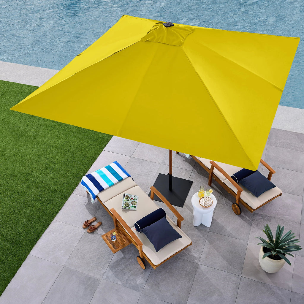 Best Choice Products 9ft Deep Square Solar LED Lighted Patio Umbrella w/ Woodgrain Pattern, UV-Resistant - Black