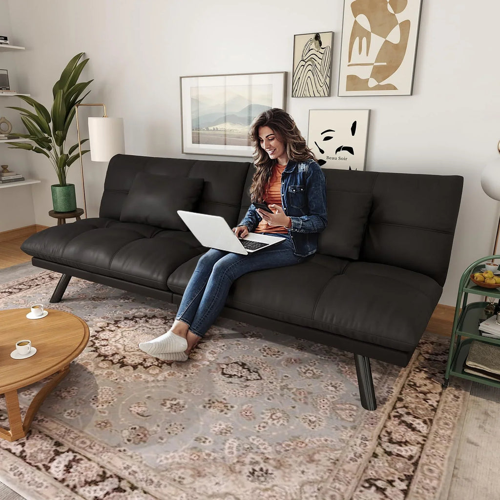 70"" Convertible Futon Sofa Bed Folding Bed Sleeper Couch for Living Room, Small Space or Office, Light Grey