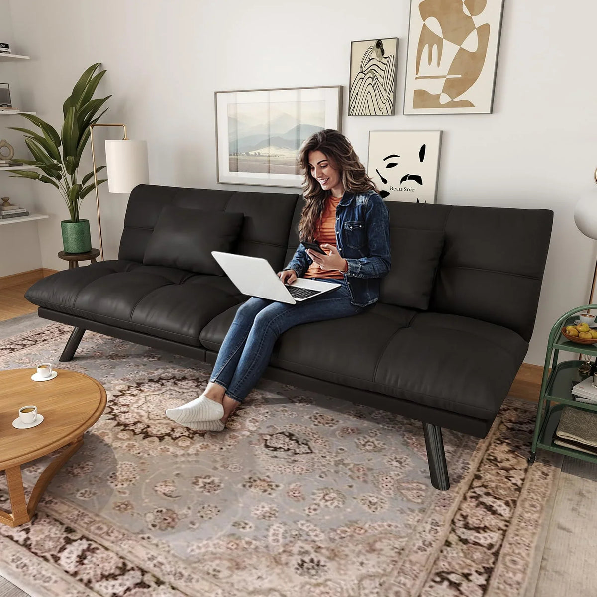70"" Convertible Futon Sofa Bed Folding Bed Sleeper Couch for Living Room, Small Space or Office, Light Grey