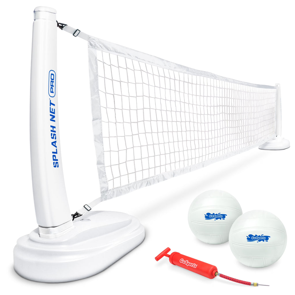GoSports Splash Net PRO Pool Volleyball Net - Includes 2 Water Volleyballs and Pump - White