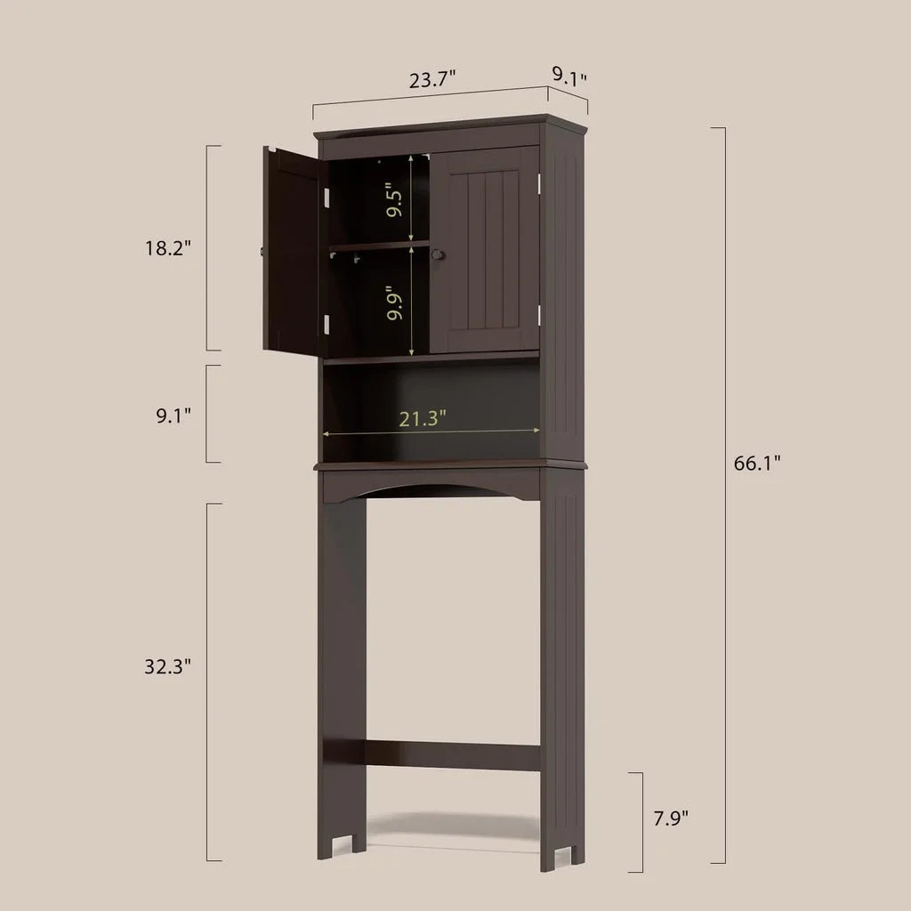 Aiho 66.1" over the Toilet Storage Cabinet with Adjustable Shelf and Open Storage Shelf, Freestanding - White