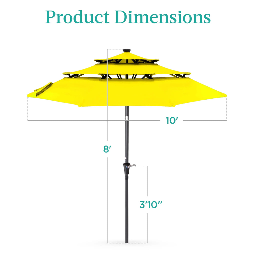 Best Choice Products 10ft 3-Tier Solar Patio Umbrella w/ 24 LED Lights, Tilt Adjustment, Easy Crank - Tan