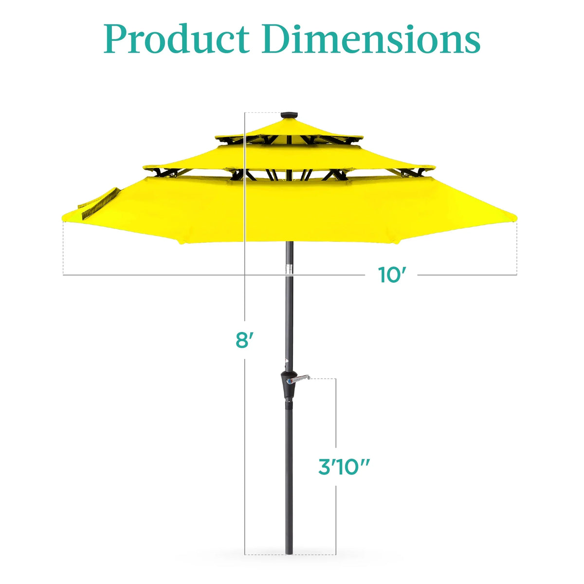 Best Choice Products 10ft 3-Tier Solar Patio Umbrella w/ 24 LED Lights, Tilt Adjustment, Easy Crank - Tan