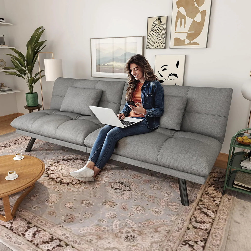 70"" Convertible Futon Sofa Bed Folding Bed Sleeper Couch for Living Room, Small Space or Office, Light Grey
